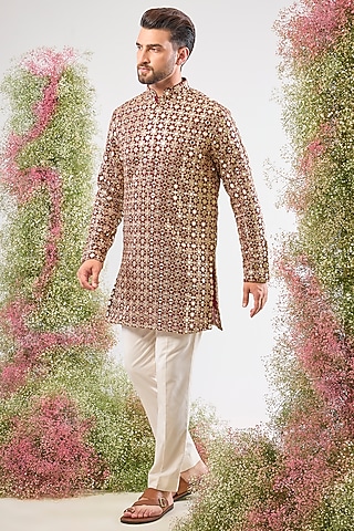 Maroon Georgette Sequin & Mirror Work Kurta by Kasbah Clothing
