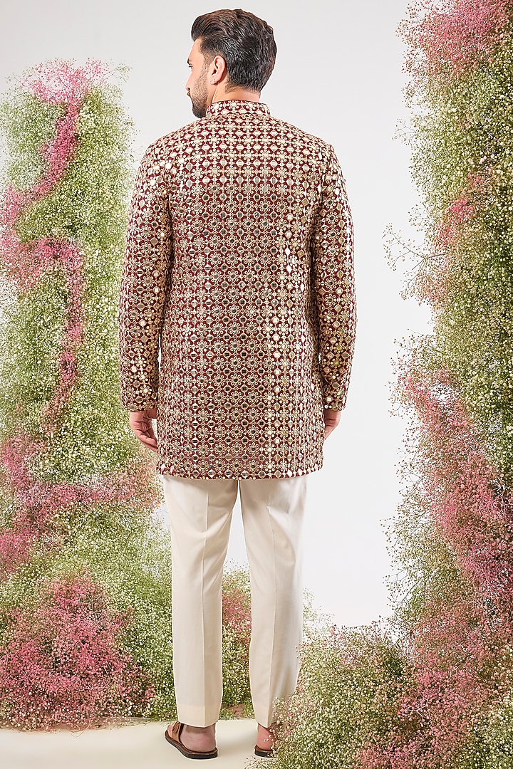 Maroon Georgette Sequin & Mirror Work Kurta by Kasbah Clothing at Pernia's Pop Up Shop