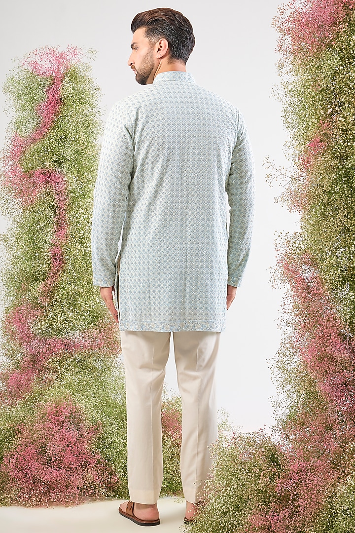 Blue Georgette Chikankari Work Short Kurta by Kasbah Clothing at Pernia's Pop Up Shop
