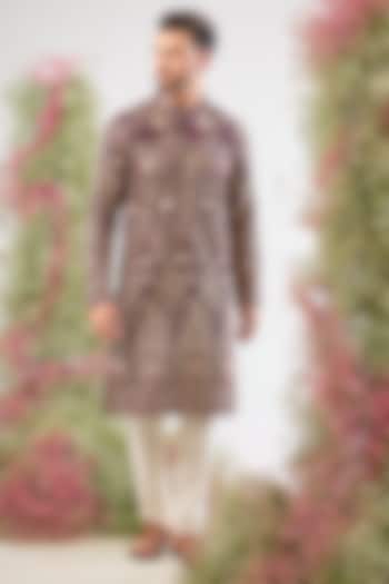 Wine Georgette Sequin & Zari Work Kurta by Kasbah Clothing at Pernia's Pop Up Shop