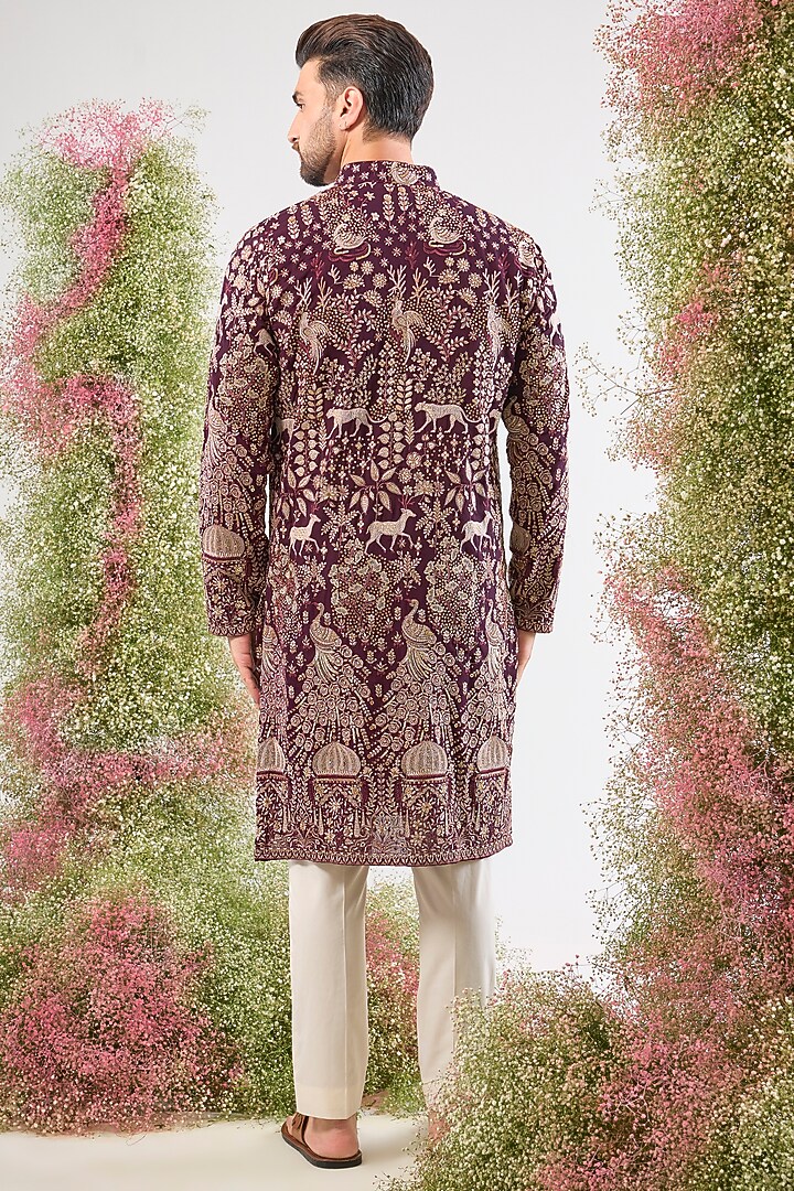 Wine Georgette Sequin & Zari Work Kurta by Kasbah Clothing at Pernia's Pop Up Shop