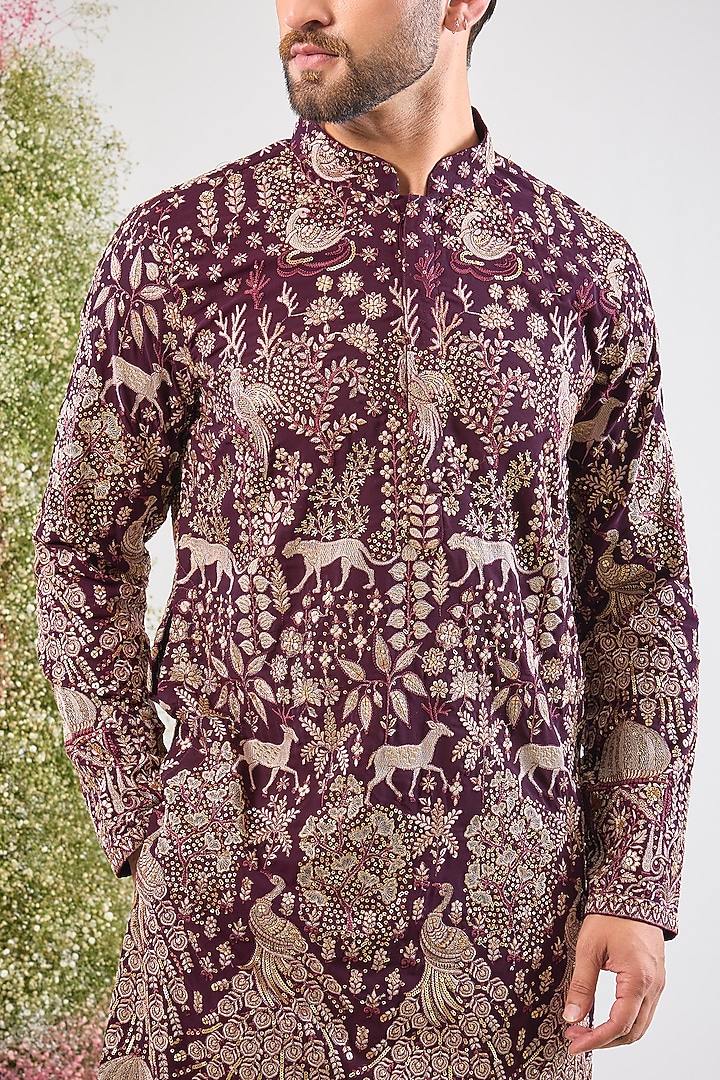 Wine Georgette Sequin & Zari Work Kurta by Kasbah Clothing at Pernia's Pop Up Shop
