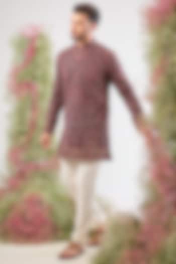 Black Georgette Kashmiri Embroidered Short Kurta by Kasbah Clothing at Pernia's Pop Up Shop