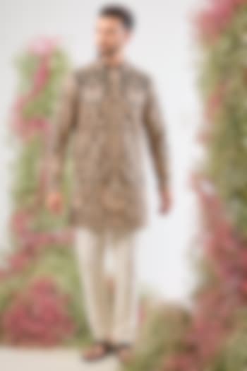 Black Georgette Floral Embroidered Short Kurta by Kasbah Clothing at Pernia's Pop Up Shop