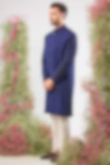 Blue Silk Cutdana Hand Embroidered Wedding Sherwani by Kasbah Clothing at Pernia's Pop Up Shop