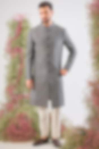 Grey Silk Thread Work Wedding Sherwani by Kasbah Clothing at Pernia's Pop Up Shop