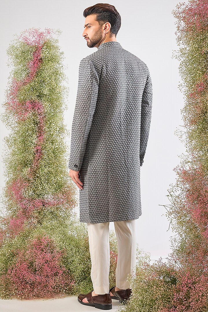 Grey Silk Thread Work Wedding Sherwani by Kasbah Clothing at Pernia's Pop Up Shop