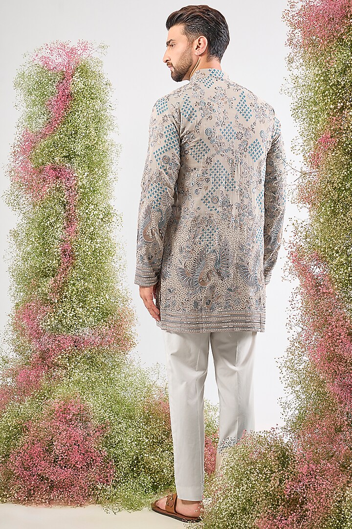 Beige Georgette Chikankari Embroidered Short Kurta by Kasbah Clothing at Pernia's Pop Up Shop