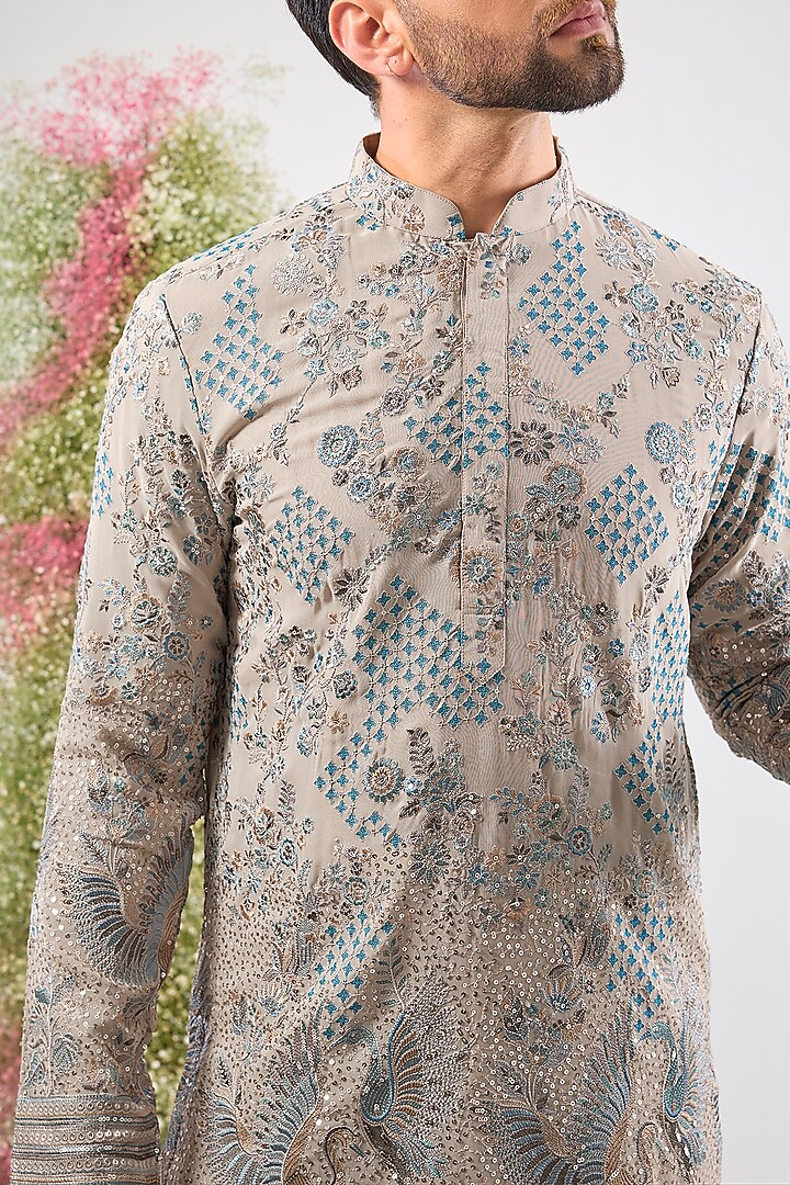 Beige Georgette Chikankari Embroidered Short Kurta by Kasbah Clothing at Pernia's Pop Up Shop