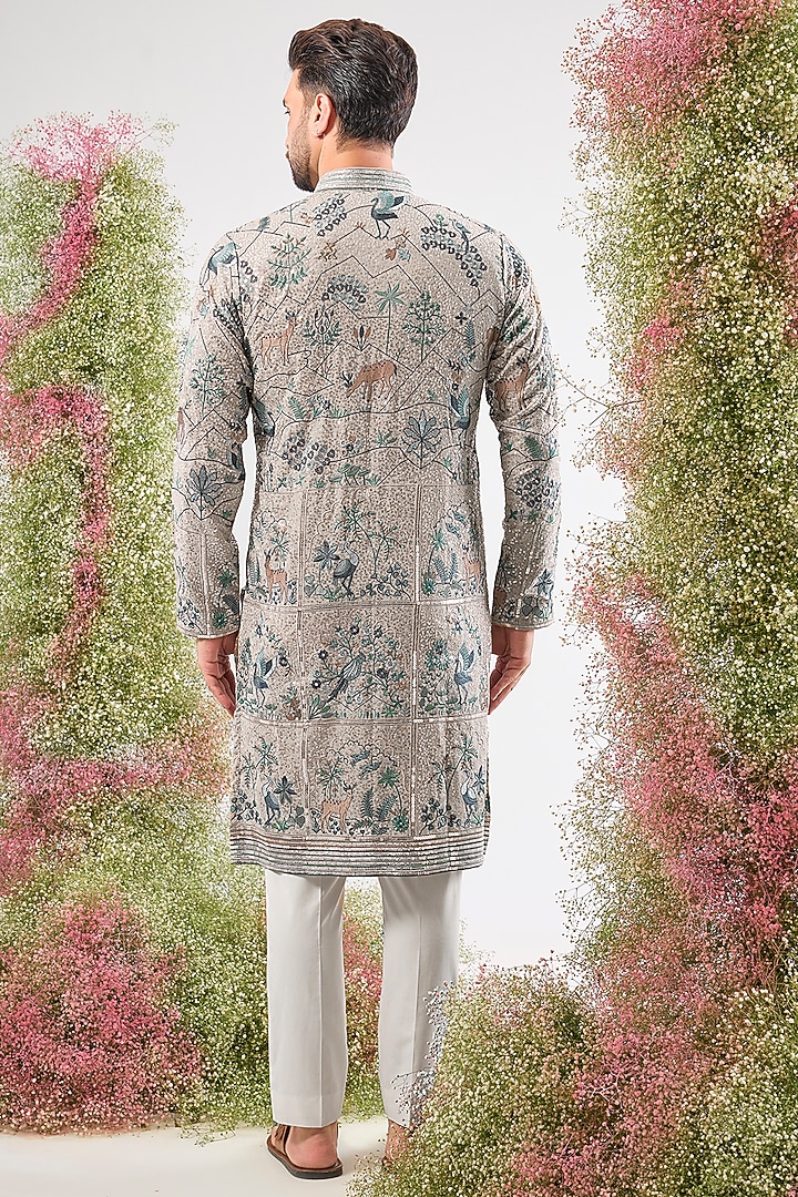 Beige Georgette Sequin Embroidered Kurta by Kasbah Clothing at Pernia's Pop Up Shop