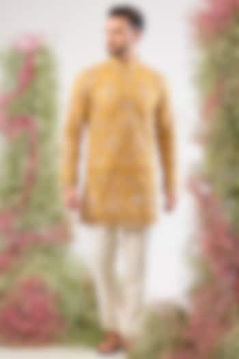 Yellow Georgette Zari Sequin Embroidered Short Kurta by Kasbah Clothing at Pernia's Pop Up Shop