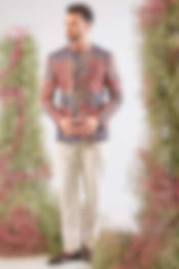 Multi-Colored Georgette Geometrical Printed Wedding Bandhgala by Kasbah Clothing at Pernia's Pop Up Shop