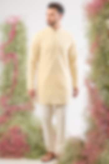 Pastel Yellow Georgette Chikankari Short Kurta by Kasbah Clothing at Pernia's Pop Up Shop