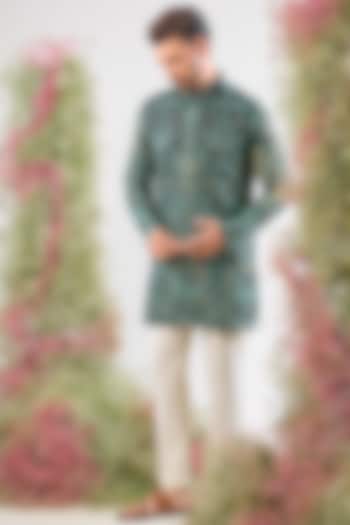 Green Georgette Thread Embroidered Short Kurta by Kasbah Clothing at Pernia's Pop Up Shop