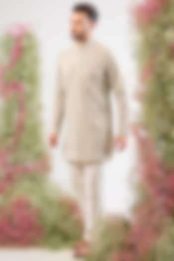 Beige Georgette Chikankari Paisley Short Kurta by Kasbah Clothing at Pernia's Pop Up Shop