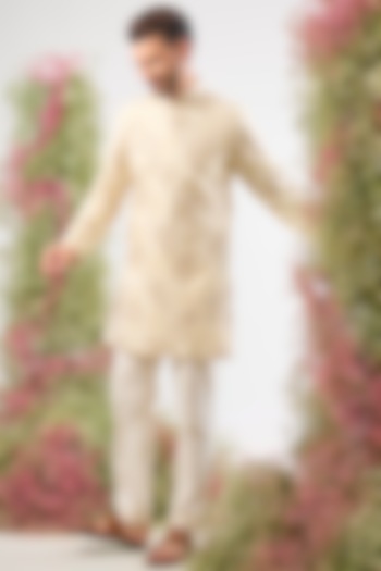 Beige Georgette Zari Chikankari Short Kurta by Kasbah Clothing at Pernia's Pop Up Shop