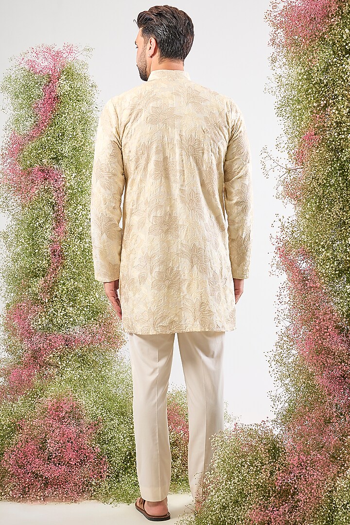 Beige Georgette Zari Chikankari Short Kurta by Kasbah Clothing at Pernia's Pop Up Shop