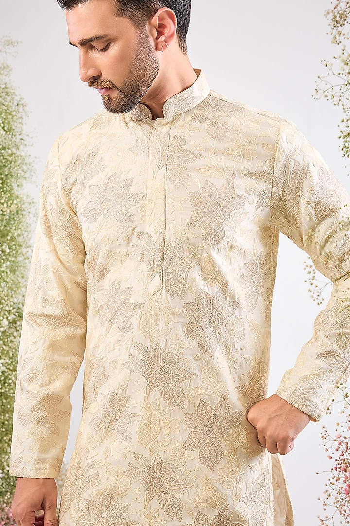 Beige Georgette Zari Chikankari Short Kurta by Kasbah Clothing at Pernia's Pop Up Shop