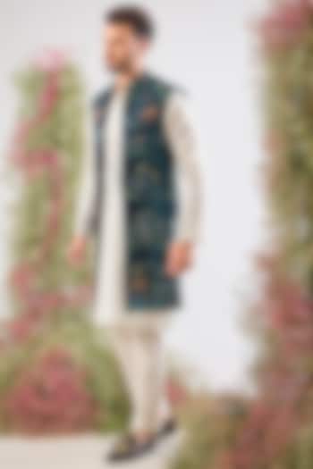 Blue Georgette Sequin Work Long Open Jacket by Kasbah Clothing at Pernia's Pop Up Shop