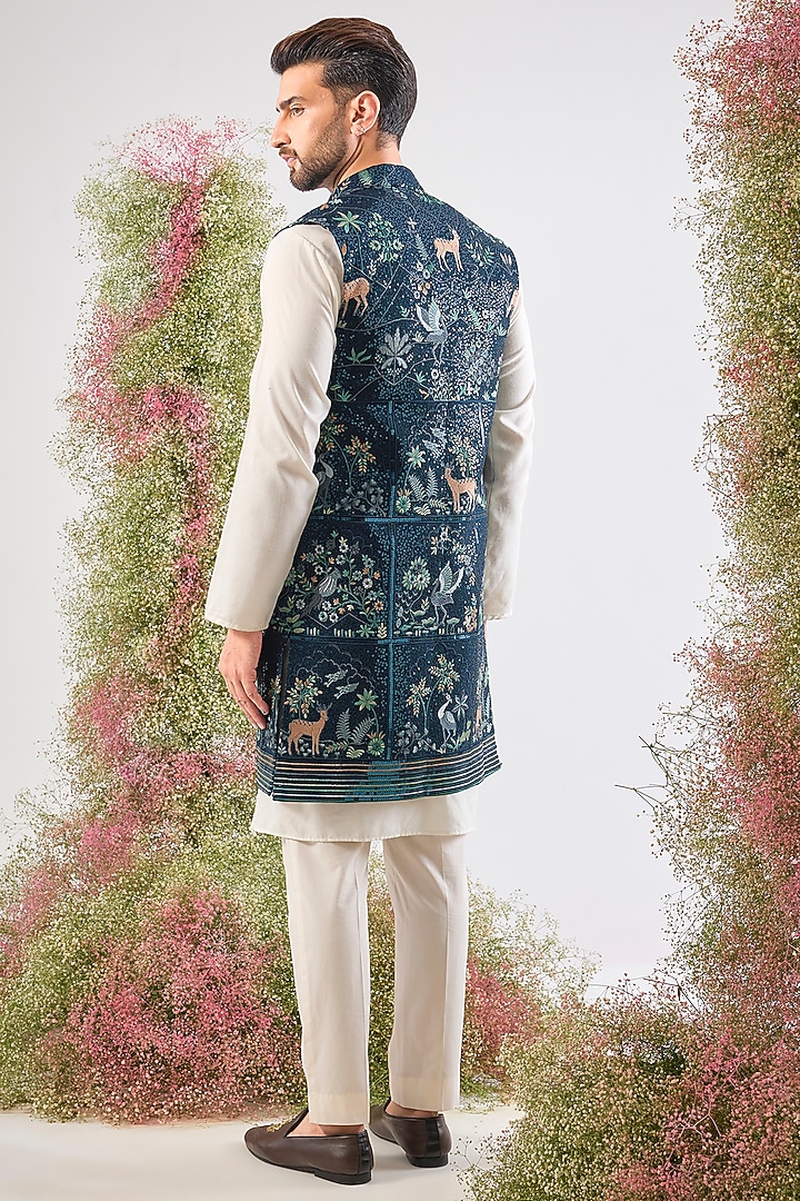 Blue Georgette Sequin Work Long Open Jacket by Kasbah Clothing at Pernia's Pop Up Shop