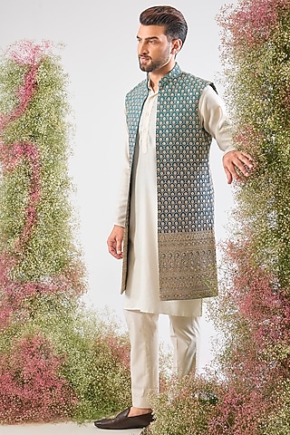 Blue Ombre Georgette Zari Work Long Open Jacket by Kasbah Clothing