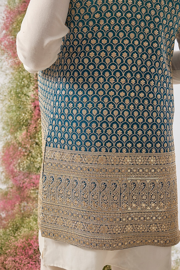 Blue Ombre Georgette Zari Work Long Open Jacket by Kasbah Clothing at Pernia's Pop Up Shop