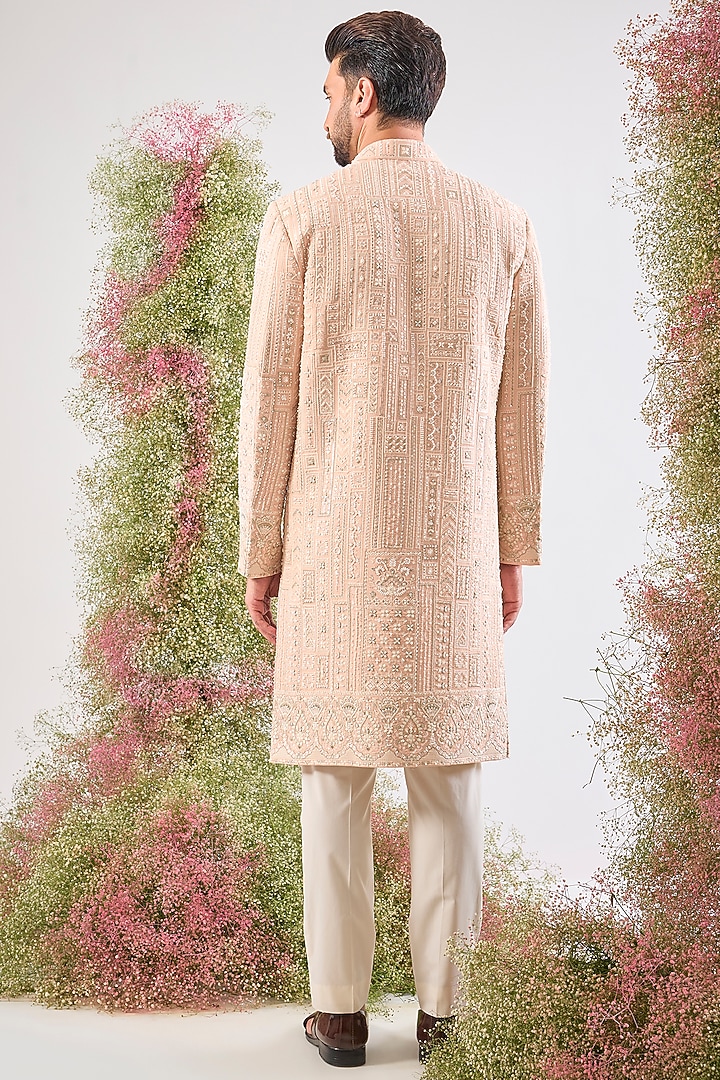 Pink Georgette Cutdana Embroidered Wedding Sherwani by Kasbah Clothing at Pernia's Pop Up Shop
