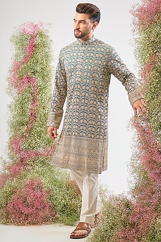 Blue Georgette Zari Sequin Work Kurta by Kasbah Clothing