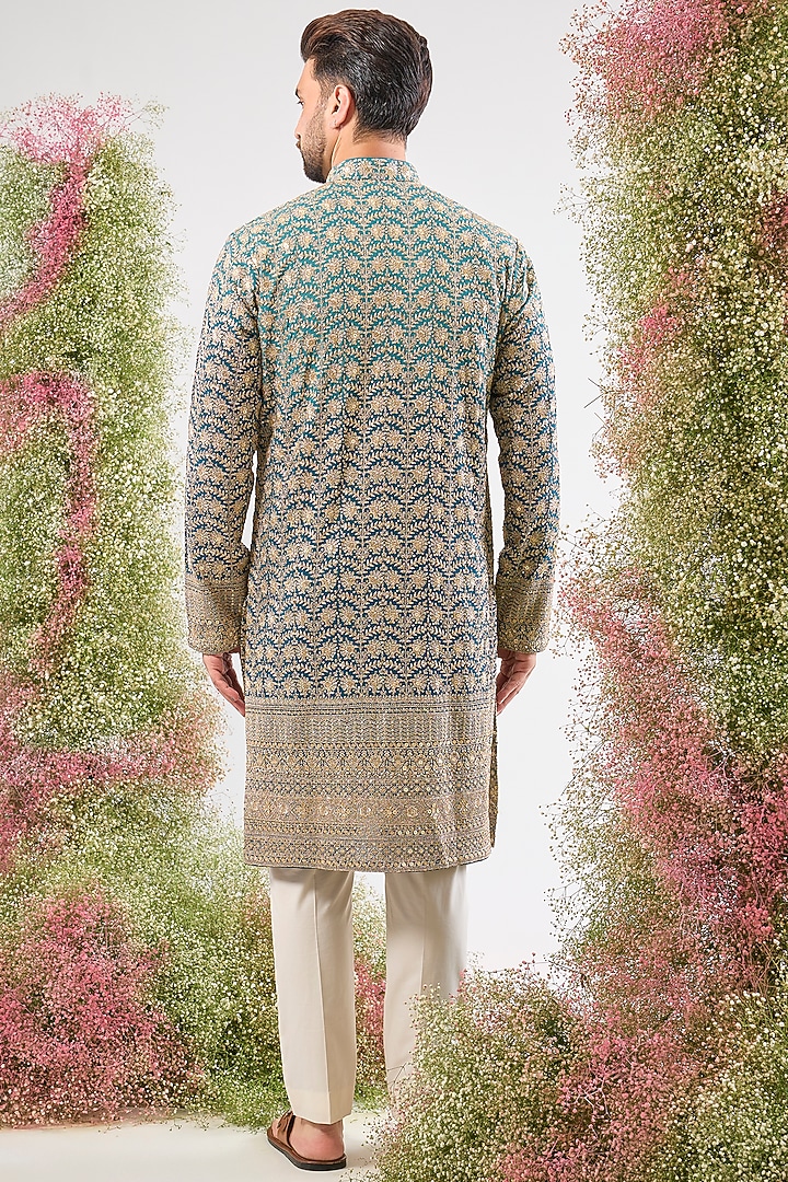 Blue Georgette Zari Sequin Work Kurta by Kasbah Clothing at Pernia's Pop Up Shop
