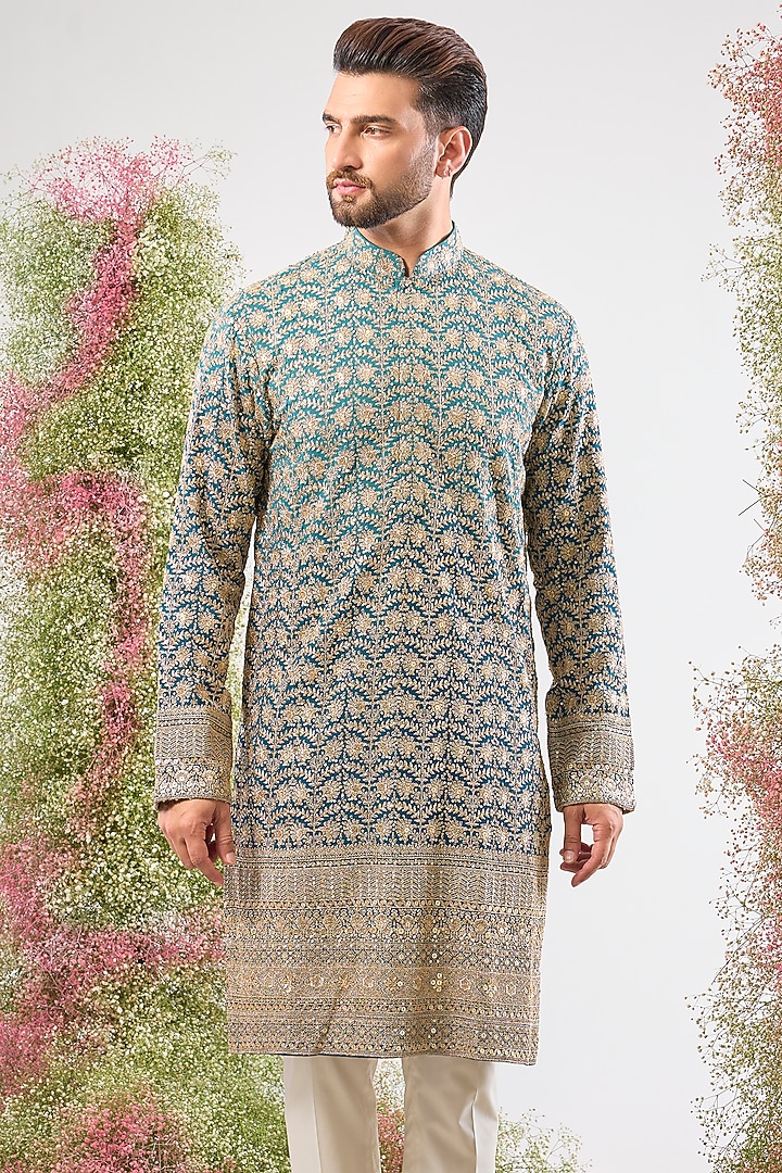 Blue Georgette Zari Sequin Work Kurta by Kasbah Clothing at Pernia's Pop Up Shop