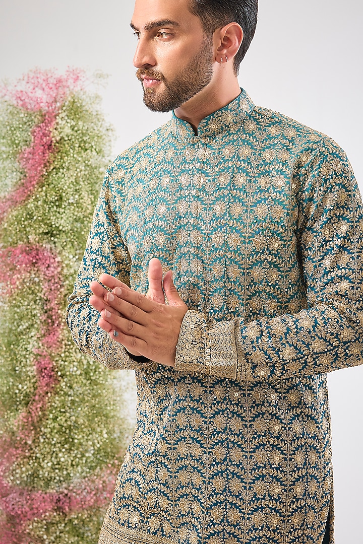 Blue Georgette Zari Sequin Work Kurta by Kasbah Clothing at Pernia's Pop Up Shop