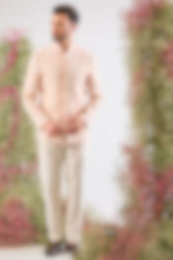 Pink Georgette Floral Hand Embroidered Wedding Bandhgala by Kasbah Clothing at Pernia's Pop Up Shop