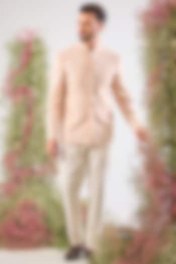 Pink Georgette Hand Embroidered Wedding Bandhgala by Kasbah Clothing at Pernia's Pop Up Shop