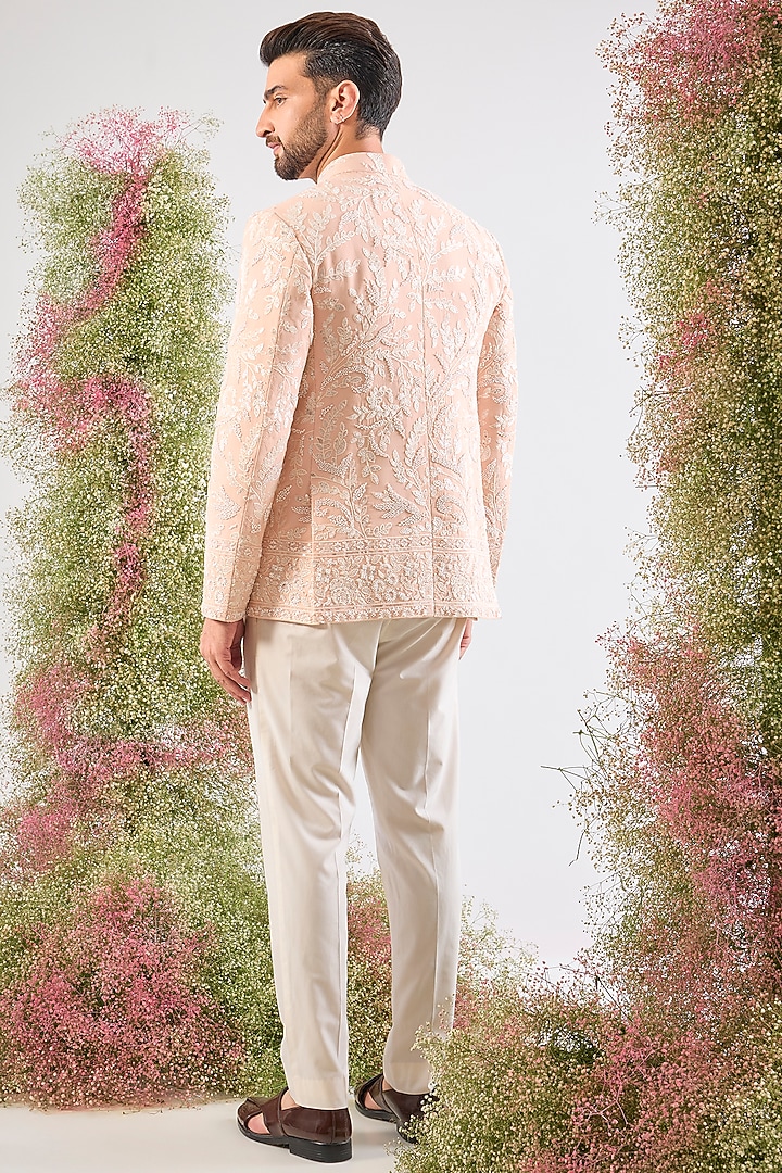 Pink Georgette Hand Embroidered Wedding Bandhgala by Kasbah Clothing at Pernia's Pop Up Shop