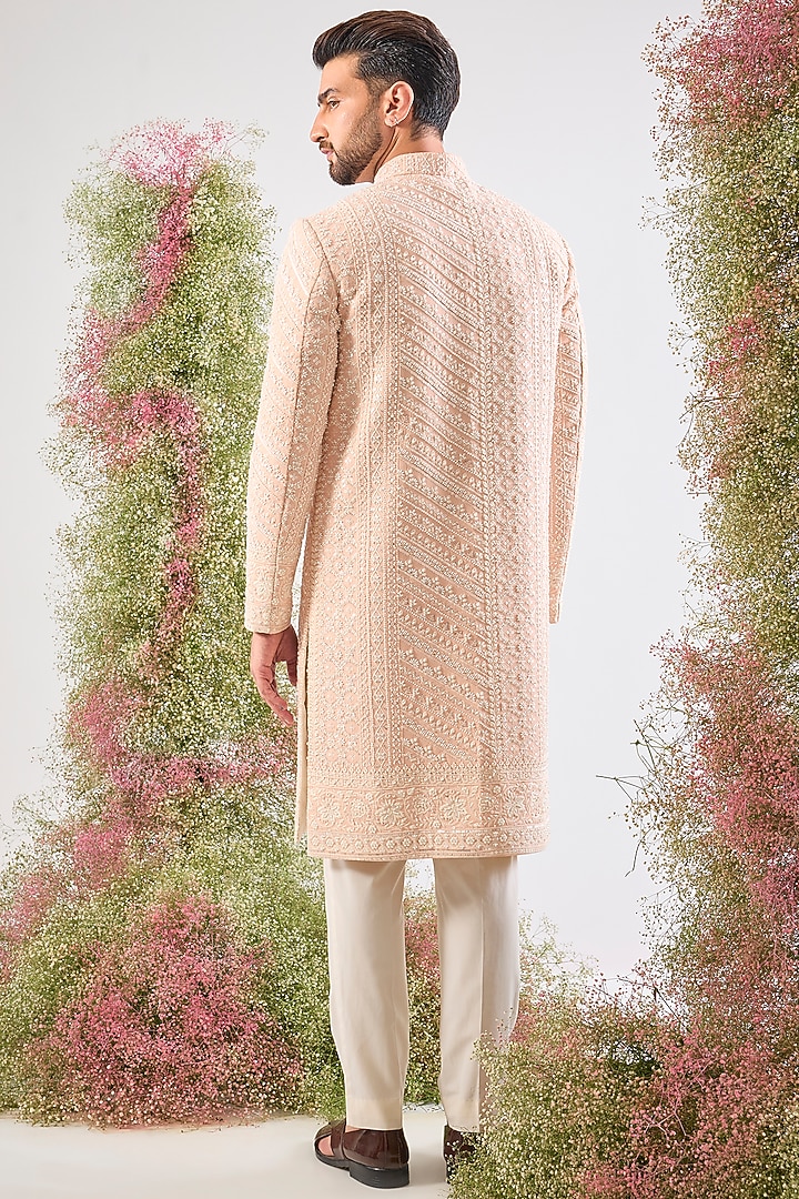 Pink Georgette Thread Work Wedding Sherwani by Kasbah Clothing at Pernia's Pop Up Shop