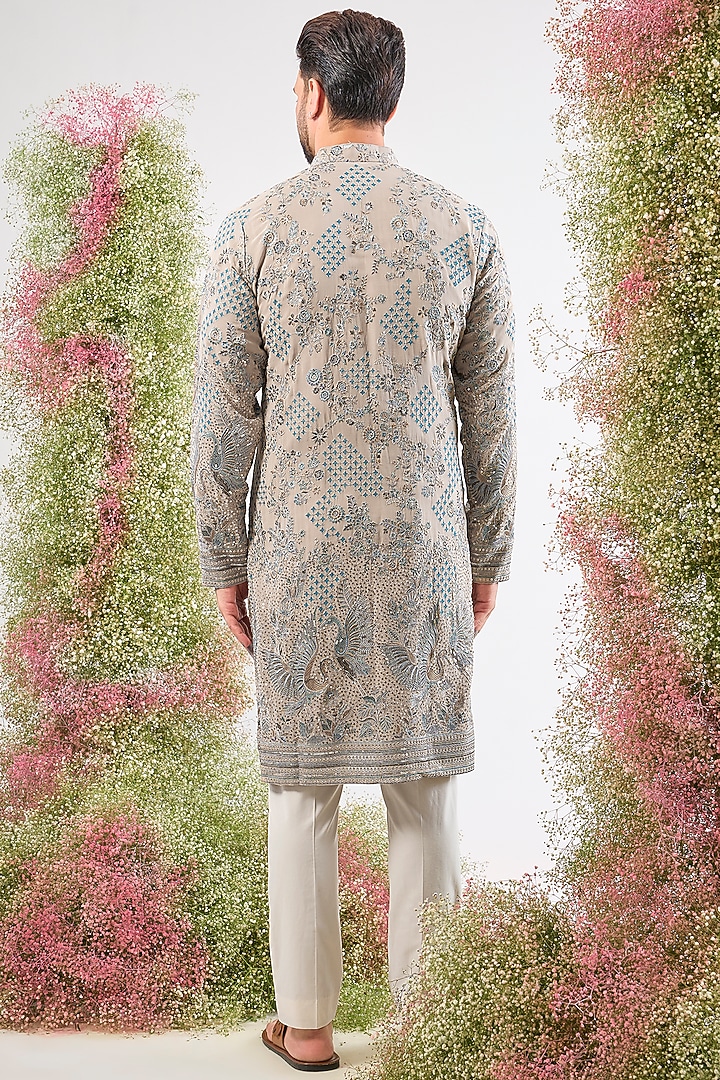 Nude Georgette Thread Embroidered Kurta by Kasbah Clothing at Pernia's Pop Up Shop