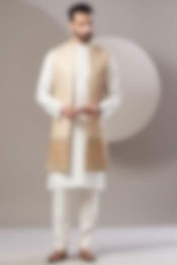 Beige Embroidered Long Jacket by Kasbah Clothing at Pernia's Pop Up Shop