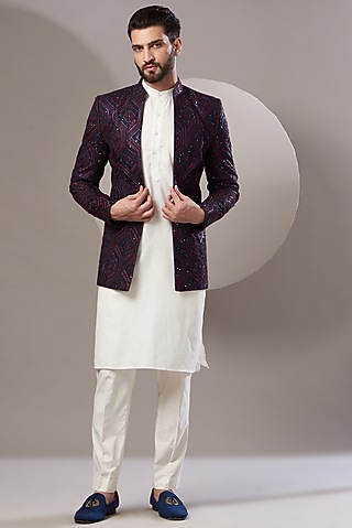 Black Embroidered Open Jacket by Kasbah Clothing