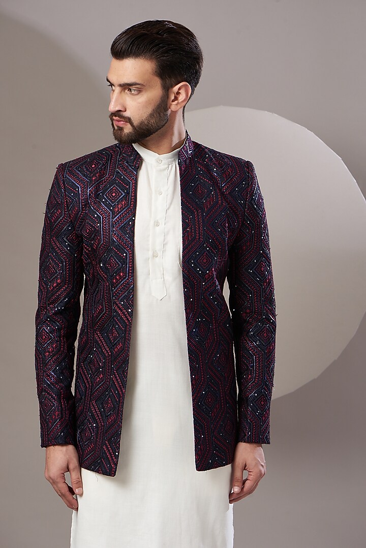 Black Embroidered Open Jacket by Kasbah Clothing at Pernia's Pop Up Shop
