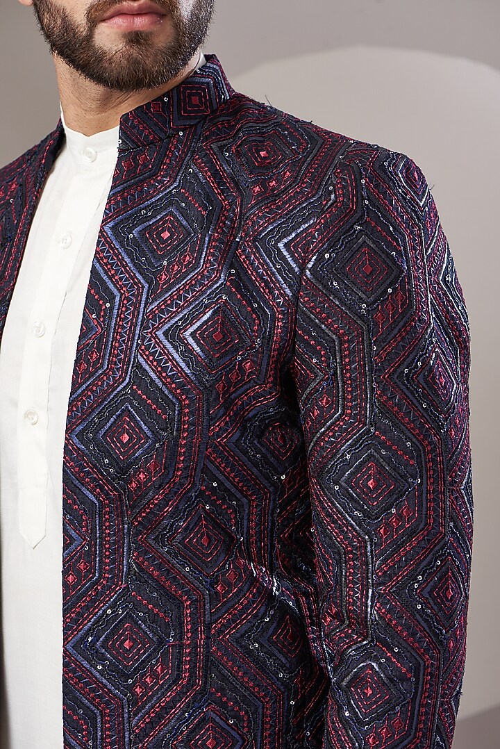 Black Embroidered Open Jacket by Kasbah Clothing at Pernia's Pop Up Shop