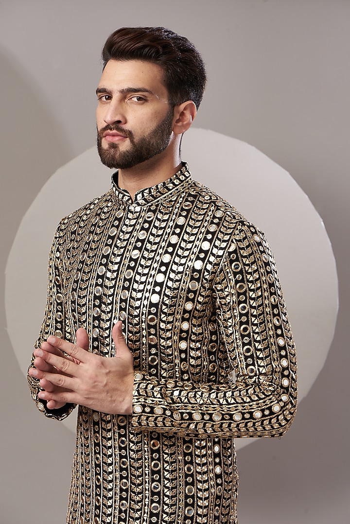 Black Georgette Embroidered Kurta by Kasbah Clothing at Pernia's Pop Up Shop