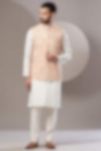 Peach Embroidered Nehru Jacket by Kasbah Clothing at Pernia's Pop Up Shop