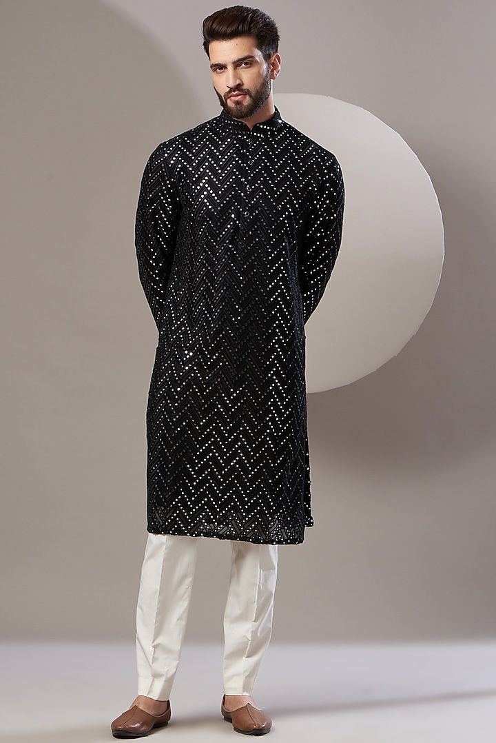 Black Mirror Embroidered Kurta by Kasbah Clothing at Pernia's Pop Up Shop