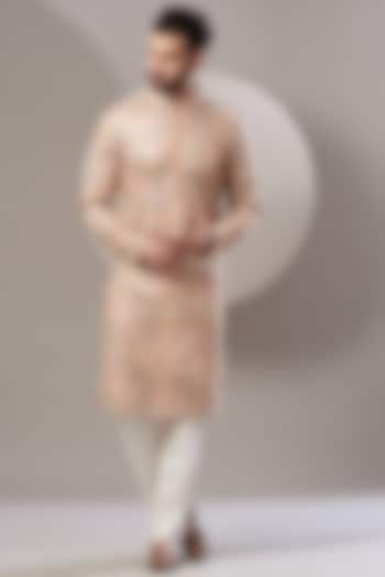 Peach Thread Embroidered Kurta by Kasbah Clothing at Pernia's Pop Up Shop