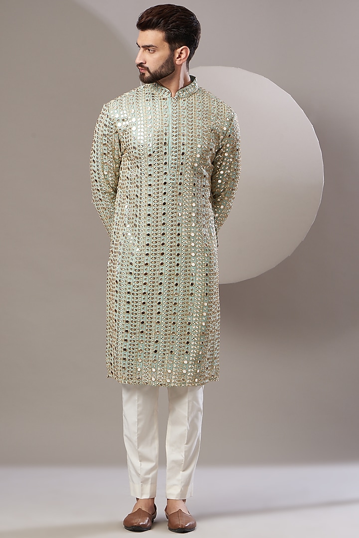 Sky Blue Zari Embroidered Kurta by Kasbah Clothing