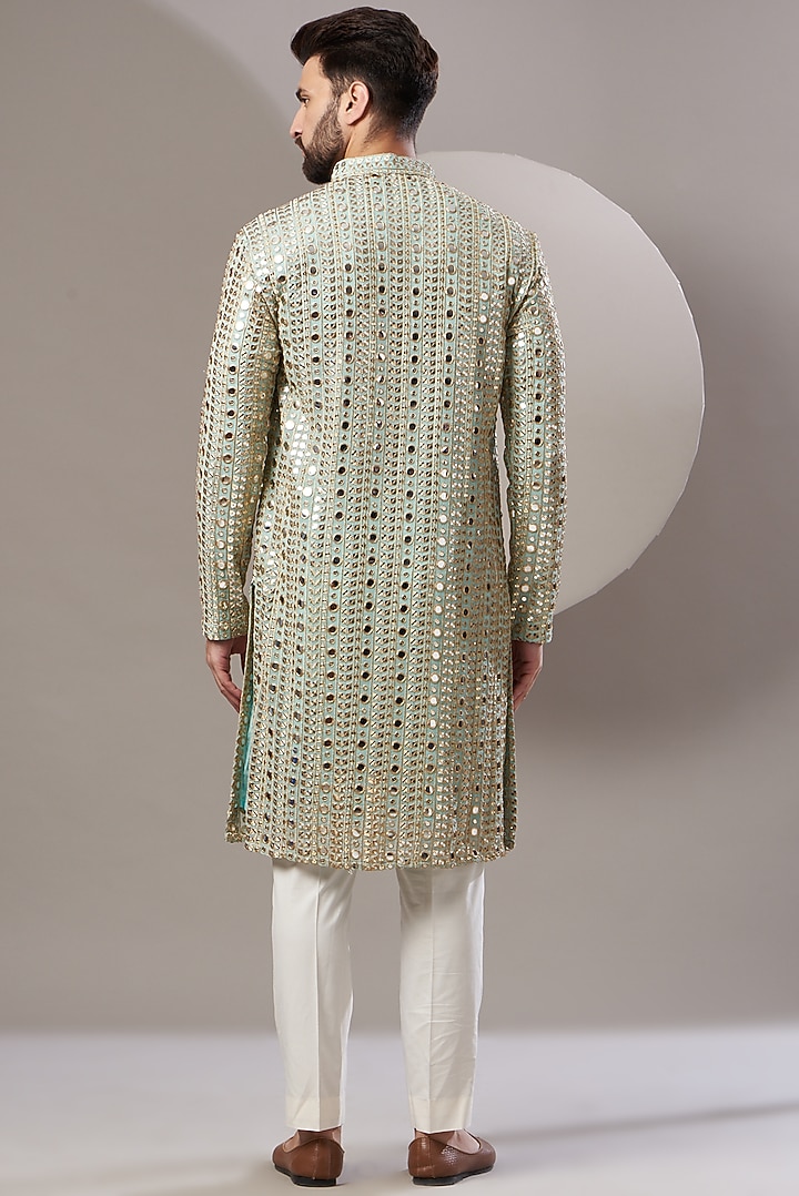 Sky Blue Zari Embroidered Kurta by Kasbah Clothing at Pernia's Pop Up Shop