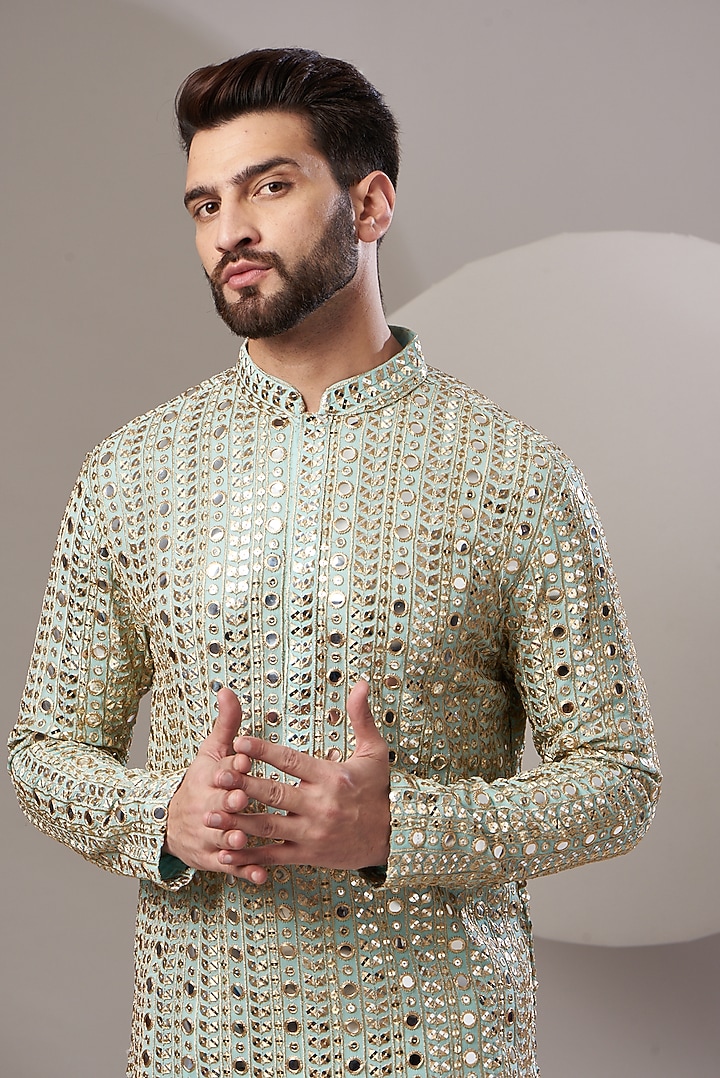 Sky Blue Zari Embroidered Kurta by Kasbah Clothing at Pernia's Pop Up Shop
