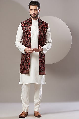Black Embroidered Long Jacket by Kasbah Clothing