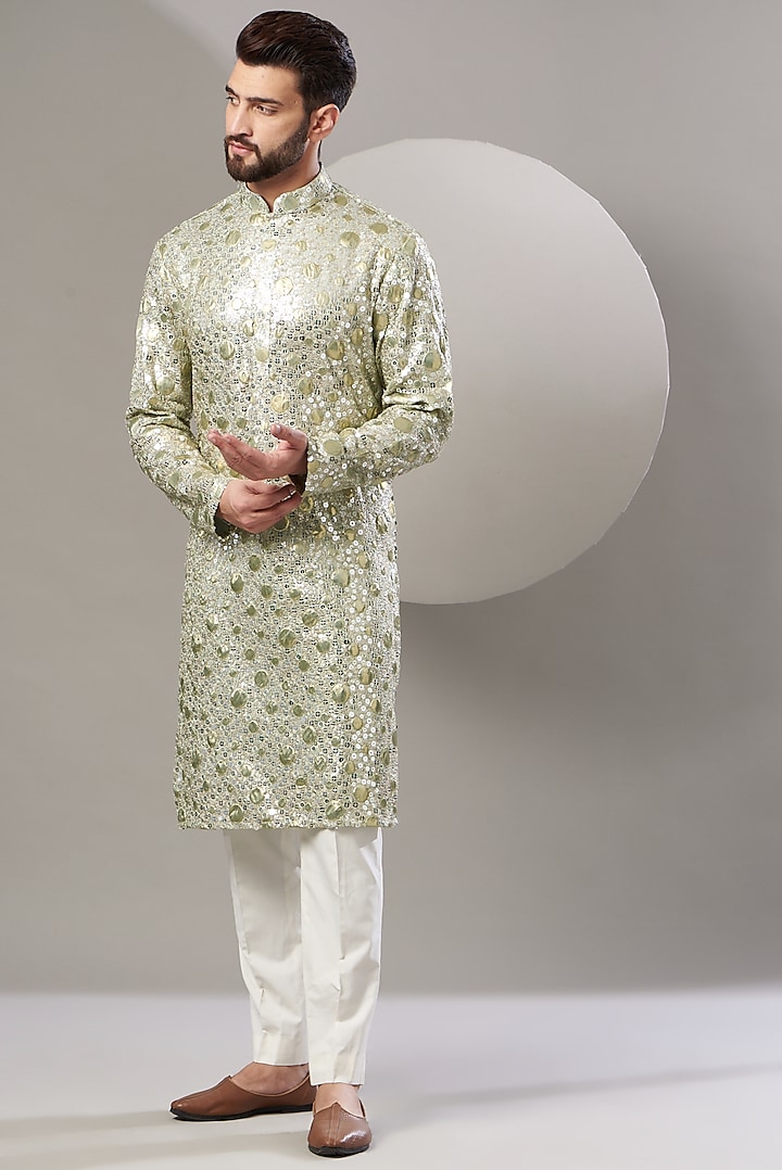 Mint Green Sequins Embroidered Kurta by Kasbah Clothing