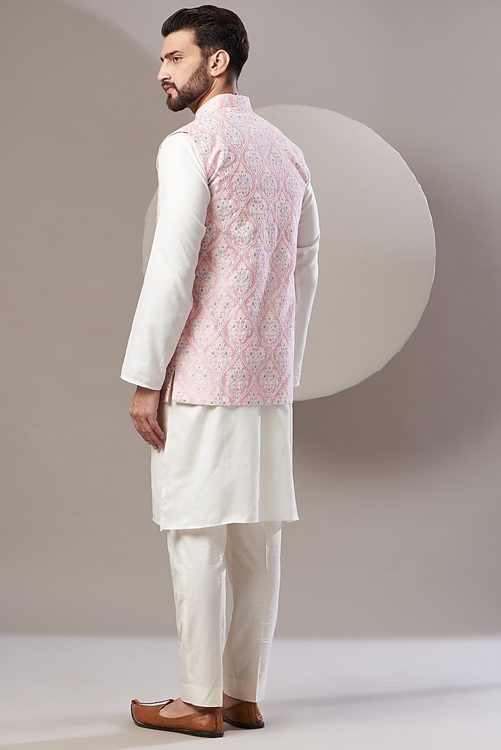Blush Pink Embroidered Nehru Jacket by Kasbah Clothing at Pernia's Pop Up Shop